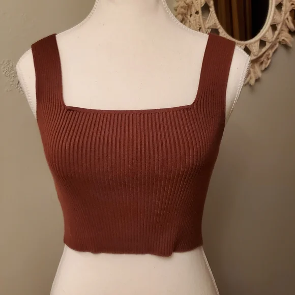 SHEIN Chocolate Ribbed Square Neck Crop Top - Picture 1 of 5
